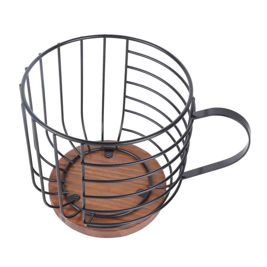 Coffee Capsule Storage Basket Cup Shape Black Iron and Pine Coffee Pod Holder for Coffee Bar