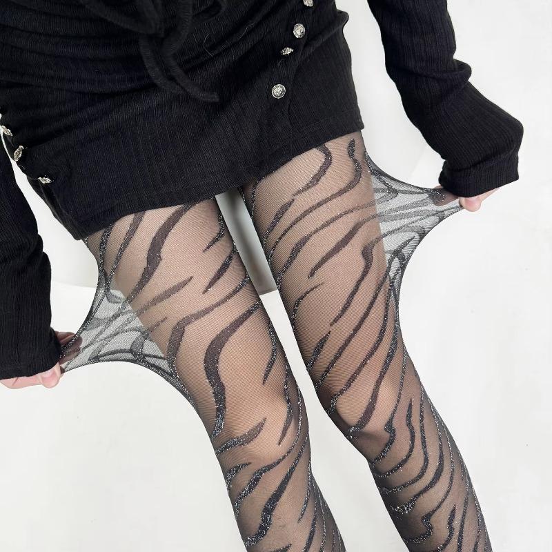 Pantyhose Women Sexy Lingerie Silver Silk Stocking Women Tights Zebra Pattern Thigh High Stocking Pantyhose Tight Female Hosiery