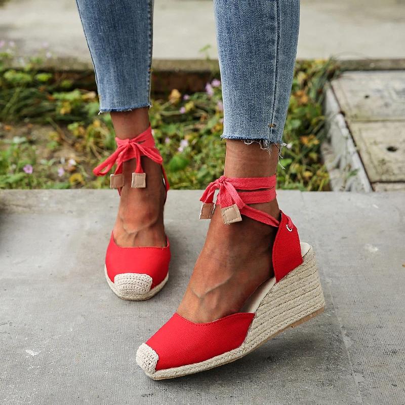 Fashion New Women's Espadrille Ankle Strap Sandals Fashion Summer Slippers Female Casual Shoes Breathable Flax Hemp Canvas Sandalias