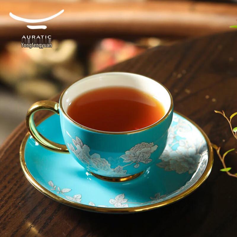 Yongfengyuan Madam Porcelain Ink Peony Tea Coffee Cup Set