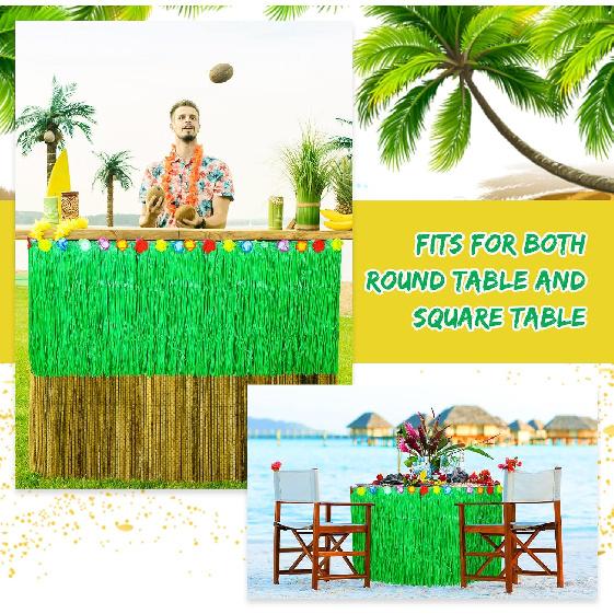 6 Pieces Luau Green Grass Table Skirt 9 ft x 29 Inch Hawaiian Luau Table Skirt Raffia Fringe Skirt Hawaiian Tropical Party Supplies for Tropical