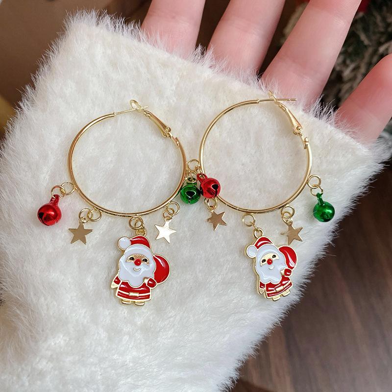 Silver needle red bow snowflake Christmas tree earrings European and American temperament earrings New Year's Christmas earrings women