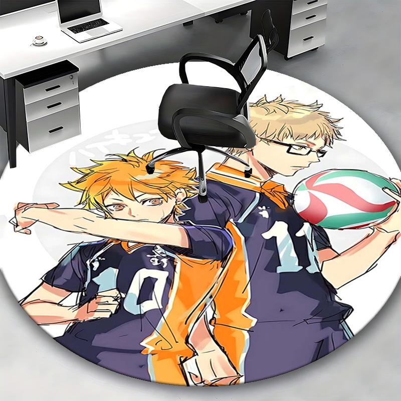 1pc Haikyuu!! Anime Volleyball Team Uniform Round Carpet Office Chair Mat, NonSlip Rug for Home Decor, Gift, Suitable for Office, Living Room