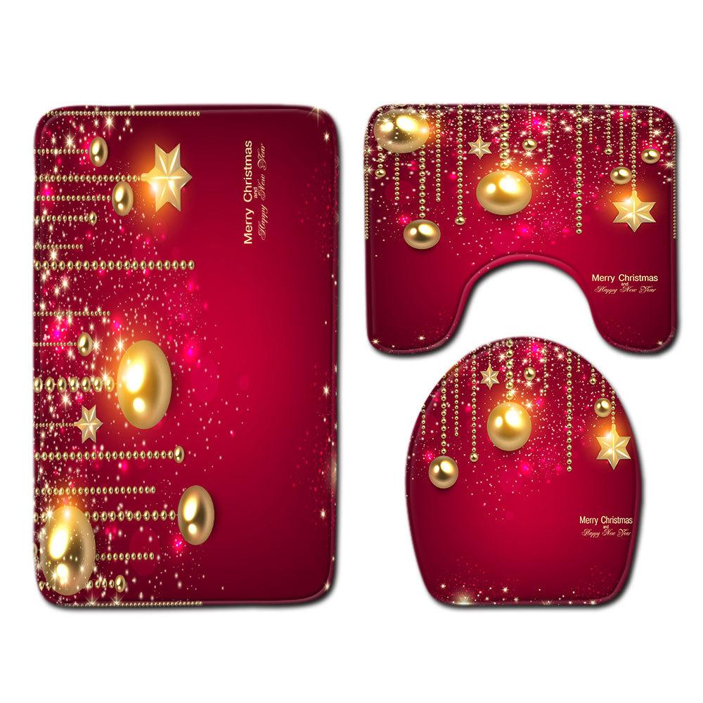 Christmas Bathroom Floor Mat Toilet Three-Piece Set