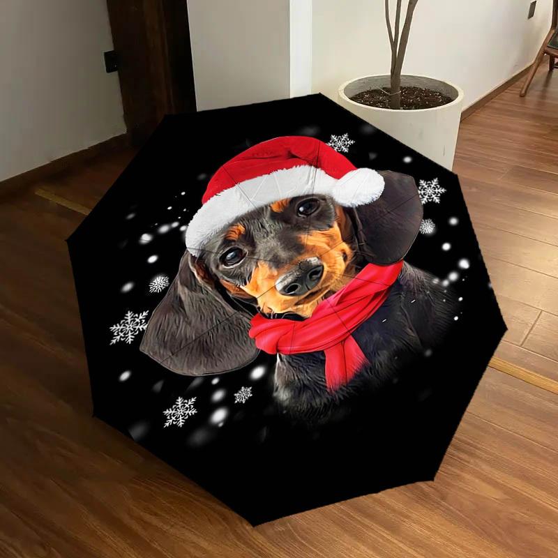 1PC Santa hat, snowflakes Pattern Small Travel Automatic Folding Umbrella, Compact Windproof Umbrella, Automatic Open/Close ,Gift-091560
