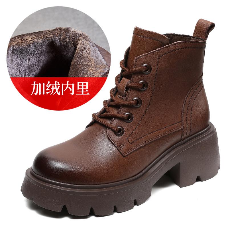 Leather Platform Martin Women's Autumn and Winter Velvet New Heightening Thick High Heel Small Short