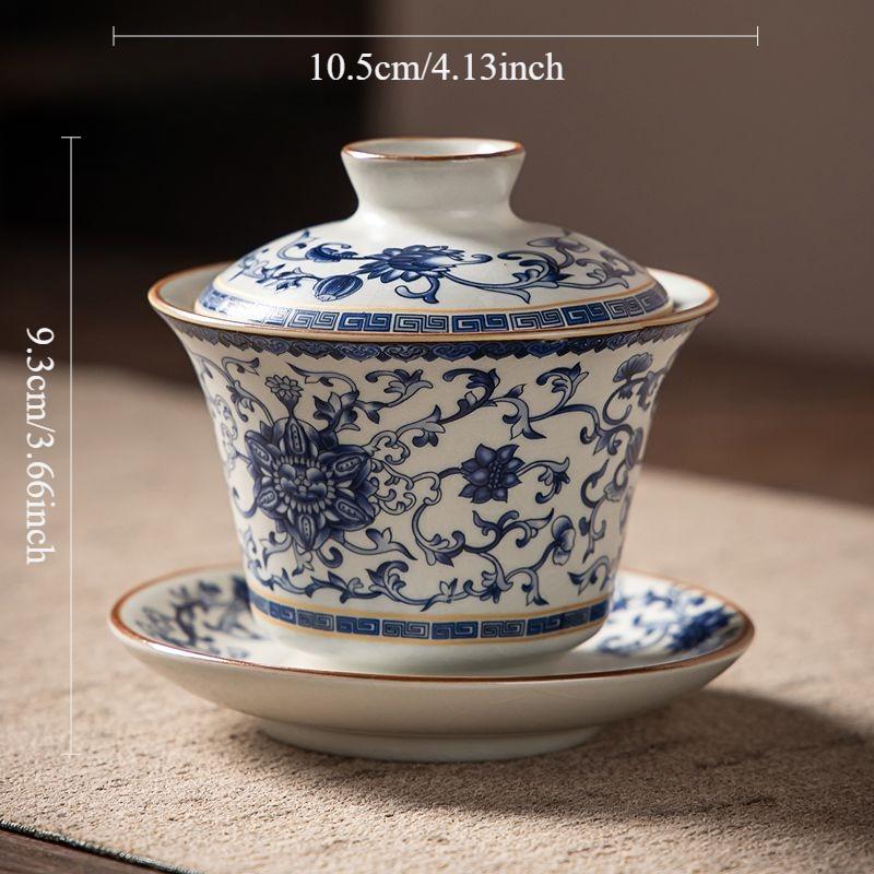 

Blue and White Covered Bowl Jingdezhen Entwined Lotus Three Talents Bowl Chinese Style Household Heat-resistant Tea Cup Gift Box 120ml синий