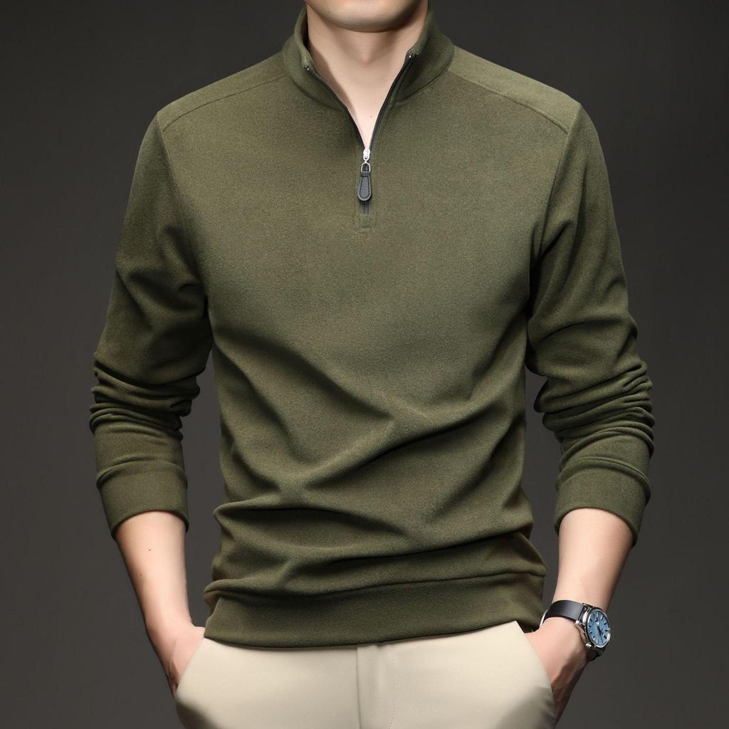Men's Double-Sided Fleece Half-Zip Long-Sleeve T-Shirt with Half-High Collar - Warm Winter Base Layer Sweatshirt