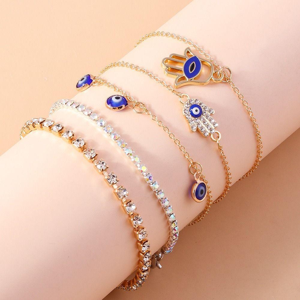Silver Demon's Eye Bracelet Vintage Resin Bead Handchain Creative Crystal Bracelet Set  Decoration