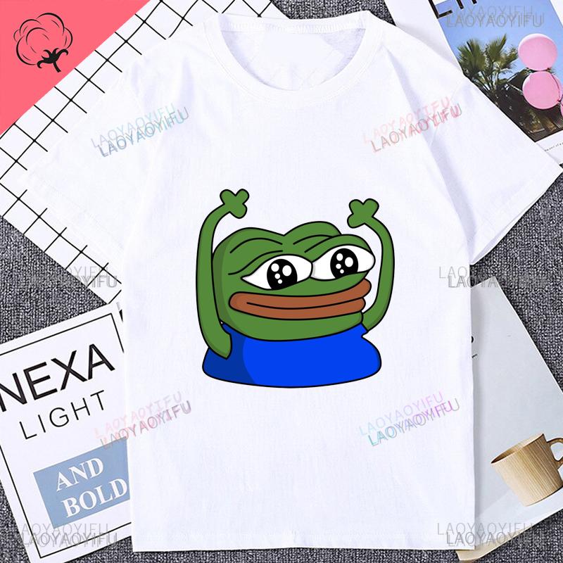 Fun Cartoon Pepe Frog Emote Graphic Print Casual Harajuku Fashion Street Wear Trend Summer Men Women Universal Crewneck Tshirt