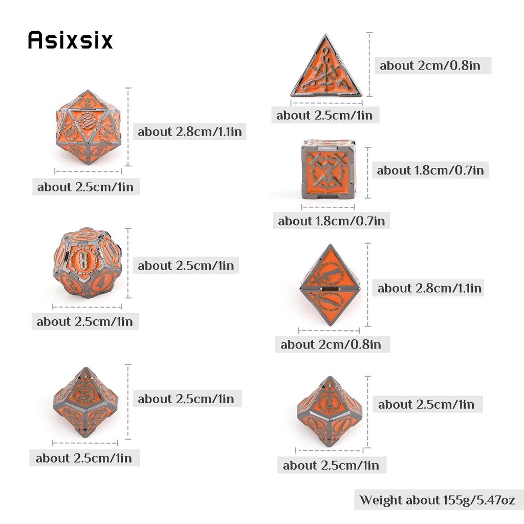 7 Pcs Orange Silver Double Swords Metal Dice Solid Polyhedral Dice Set Suitable for Role-Playing RPG    Board Game