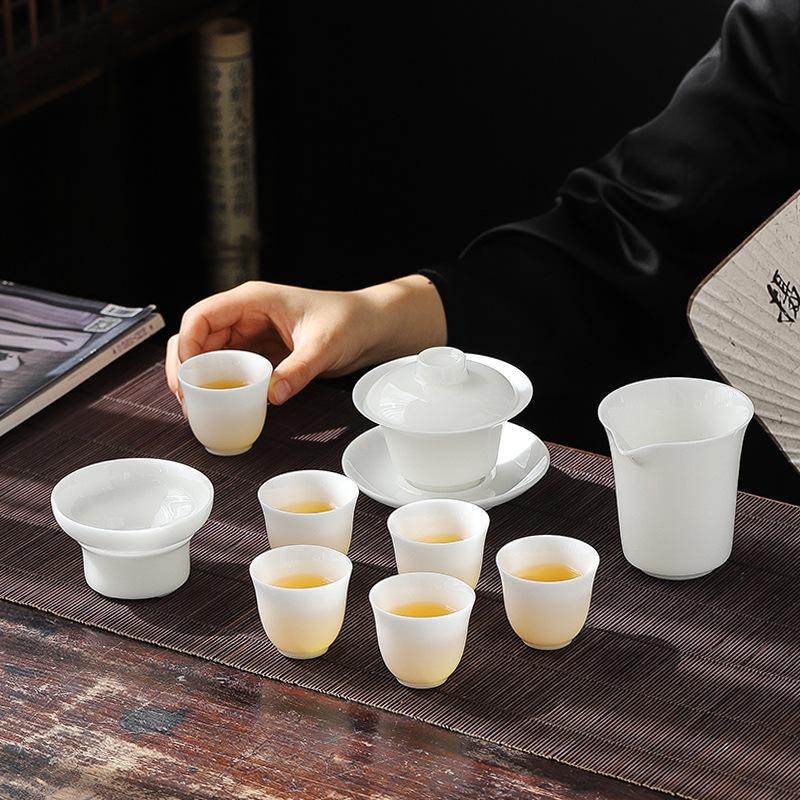 Ceramic Suet Jade Ice Seed Jade Porcelain Kung Fu Tea Set Business Festival High-end Gifts