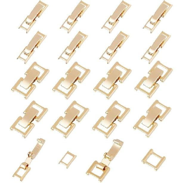 SUPERFINDINGS 20 Sets 2 Styles Brass Fold Over Clasps Real 24K Gold Plated Jewelry Clasp Extenders Foldover Extension Clasp for DIY Necklace Bracelet