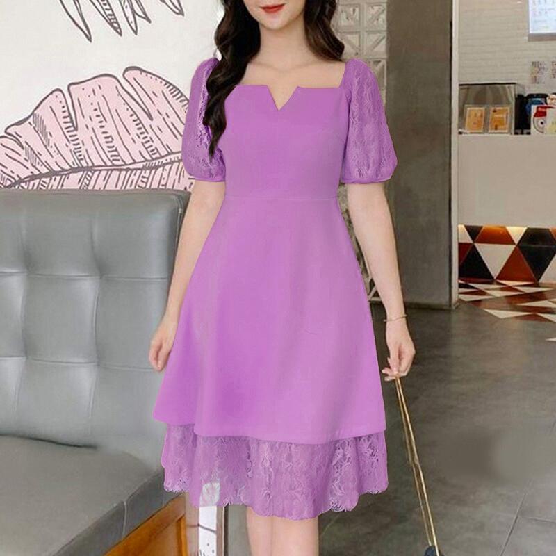 

ZANZEA Женское повседневное кружевное лоскутное летнее платье с коротким рукавом 5XL фиолетовый