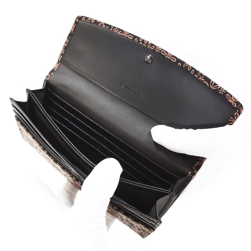 Inden Long Bundle Large Black X Pink Snow Grass Pattern [Indenya] Wallet, S, Capacity, Deerskin, Lacquer, 2310-51-160