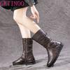 GKTINOO 2024 Women Boots Autumn Winter Shoes Soft Bottom 100% Genuine Leather Flat Mid Calf Boots Women Casual Warm Boot