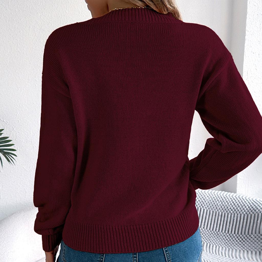 Dame ensfarget rund hals mesh lange ermer pull-over genser