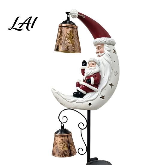 Unique Moon Shape Courtyard Decor Solar Christmas Santa Claus Garden Stake Light Waterproof Crescent Hollow Snowflake Star Lawn Ornament LED Pathway