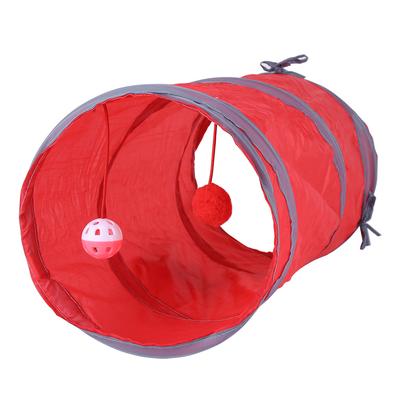 Kedi Tüneli Oyuncak Yavru Kedi Oyun Tüpü Çıngıraklı ve Peluş Toplu Evcil Hayvan Oyuncakları(Kırmızı)