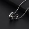Stainless Steel Double Ring Pendant Necklace Men Hip Hop Style Long Chain With Crystal Charm Geometric Design