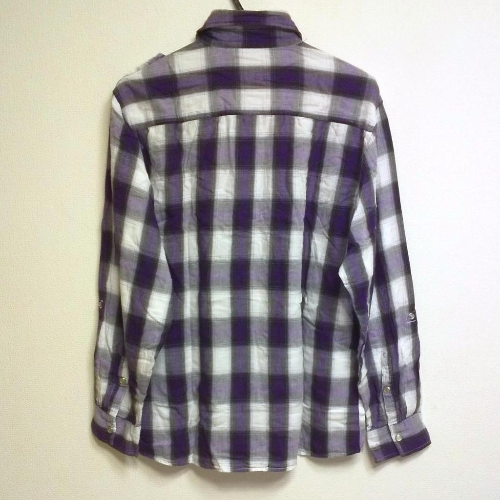 [USED] Purple check shirt recommended for fans of Y2K, Achieve, bands, and skulls.