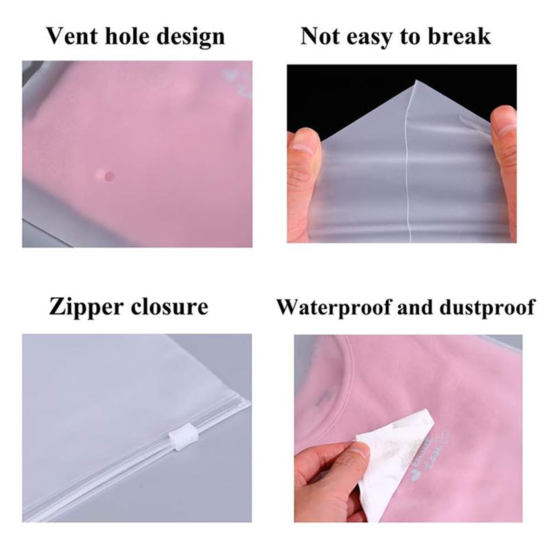 10pcs Frosted Plastic Packaging Bag Travel Storage Bag Waterproof Bag Zipper Lock Self-Sealing Clothing Packaging With Hole