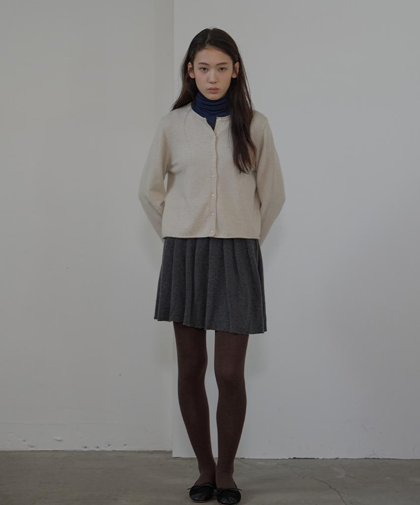 Button Pleats Wool Mini Skirt (Charcoal)