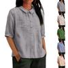 Fashionable Women's Loose Cotton And Linen Retro Collar Color Shirt, Short Sleeve