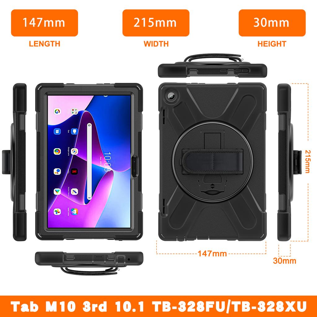 Rugged Armor Tablet Case for Lenovo Tab M10 Plus 3rd Gen 10.6" 2022 TB-125F/TB-128F Hand Shoulder Strap Heavy Duty Tablet Cover
