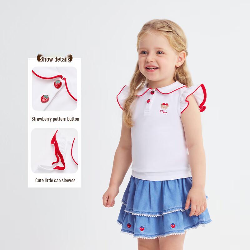 PawinPaw Baby Girls' Cartoon Bear Lapel T-Shirt