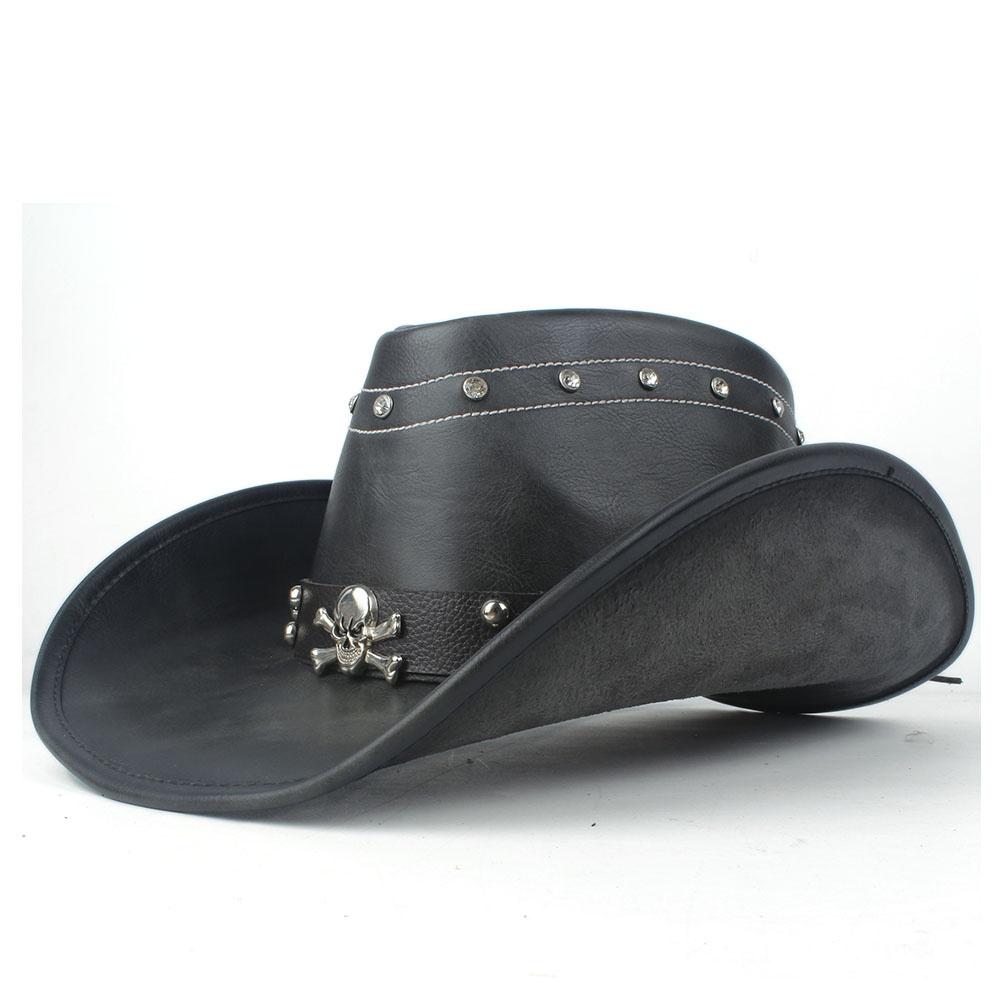 Pălărie de cowboy occidentală 100% din piele pentru bărbați, pentru gentleman, tată, Jazz, Sombrero Hombre, mărimea 58-59CM, stil 36