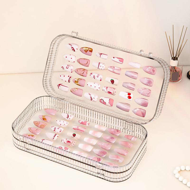 Three-Fold Press-On Transparent Nail Display Rack Plastic Nail Storage Box Organizer For False Nails Display