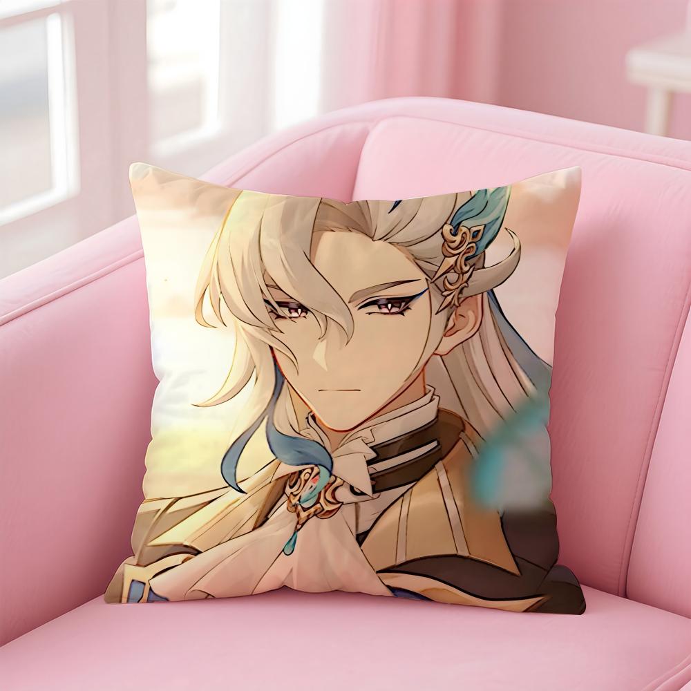 Popular Genshin Impact NNeuvillette Cushion Cover Pillowcase Short Plush Invisible zipper Room Sofa Cushion Cover