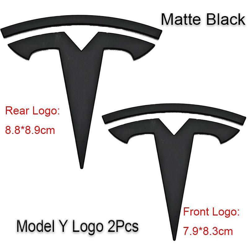 QHW1 3D ABS Car Steering Wheel Logo Sticker Front Head Hood Emblem Rear Trunk Badge For Tesla Model Y Replacement Decals Accessories