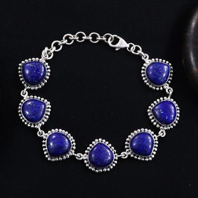 Lapis Lazuli Gemstone Handmade Designer Bracelet, Boho Jewelry, Gift For Her, 925 Sterling Silver, Silver Jewelry