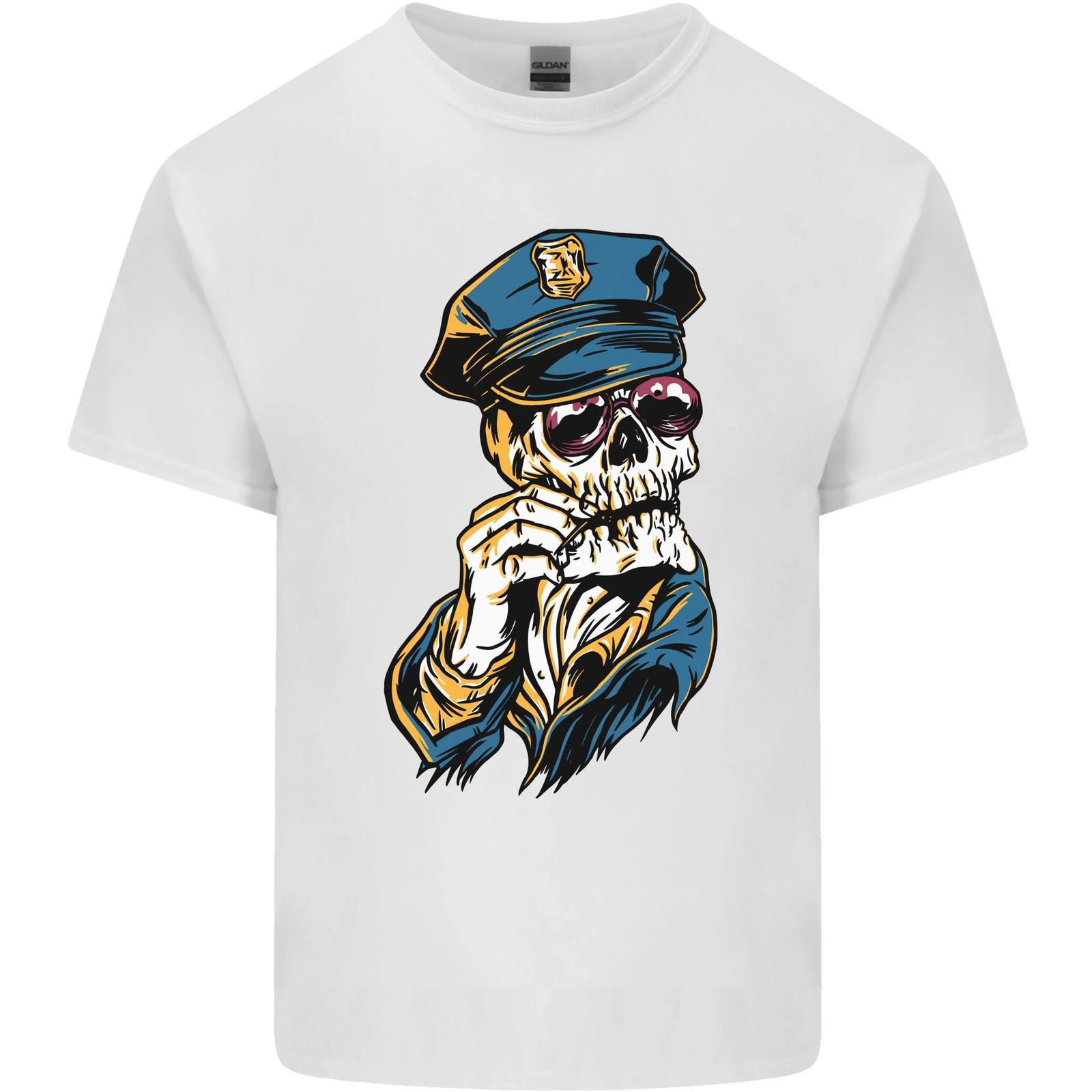 Policeman Skull Police Officer Force Mens Cotton T-Shirt Tee Top S разноцветный