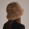 Woman Hat Winter Solid Mink Caps With Flower Mink Fur Hats New Russian Girl Soft Knitting Real Fur Bucket Hats