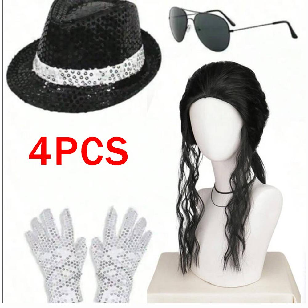 Michael Jackson Cosplay Costume Accessories Suit Retro Rock Party Outfit Disco Carnival Halloween And Stage Performance Wig Hats