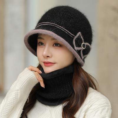 Cappelli di pelliccia di coniglio da donna autunno inverno set di sciarpe al collo tinta unita cappello a bacinella cappelli di lana lavorati a maglia caldi cappelli da pescatore casual con sciarpa alla moda