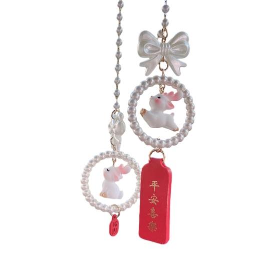 

Прикраса на дзеркало заднього виду автомобіля Милий бант зі штучних перлів Помпон Автомобільний шарм Аксесуар для безпечного водіння Подарунок для водіїв E