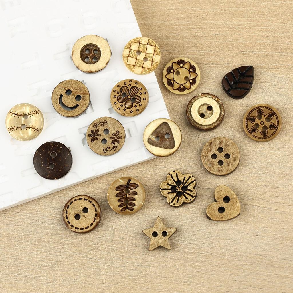 Vintage Coconut Shell Buttons Set 20 Pieces Assorted Round Decorative Wooden Buttons for Sewing DIY Craft Projects and Garment Accessories