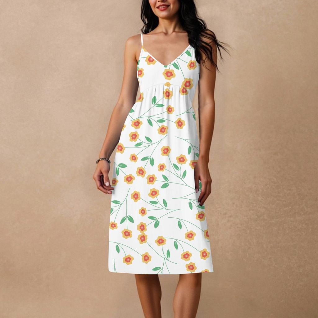 Women's Spaghetti Strap Backless Bow Loose Casual Beach Holiday Dress Sundress