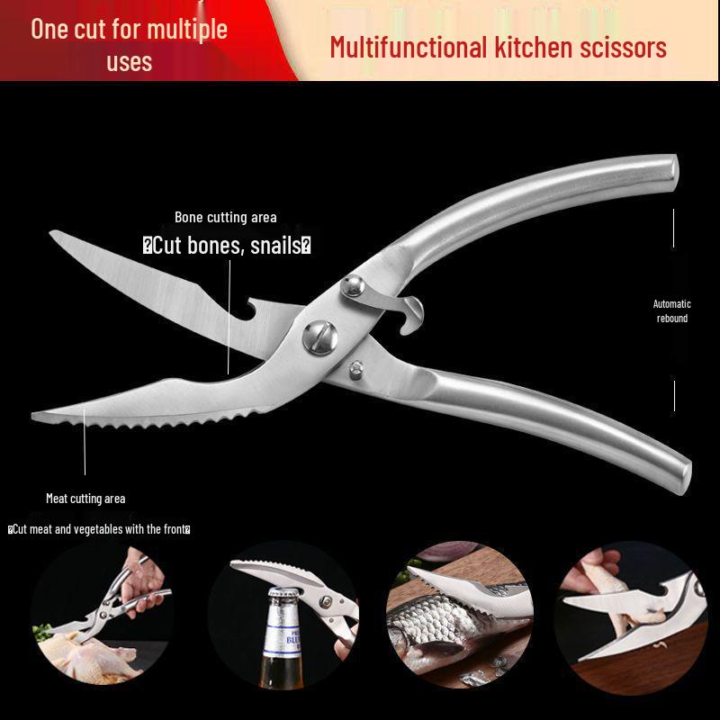 Stainless Steel Multifunctional Kitchen Scissors: Cut Chicken, Fish, Meat, and Seafood with Ease.