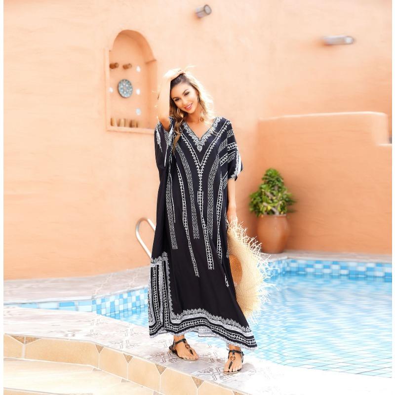 

Женские накидки с принтом, праздничное пляжное платье больших размеров, рубашка от солнца, бикини, купальник, верхняя рубашка One Size чёрный