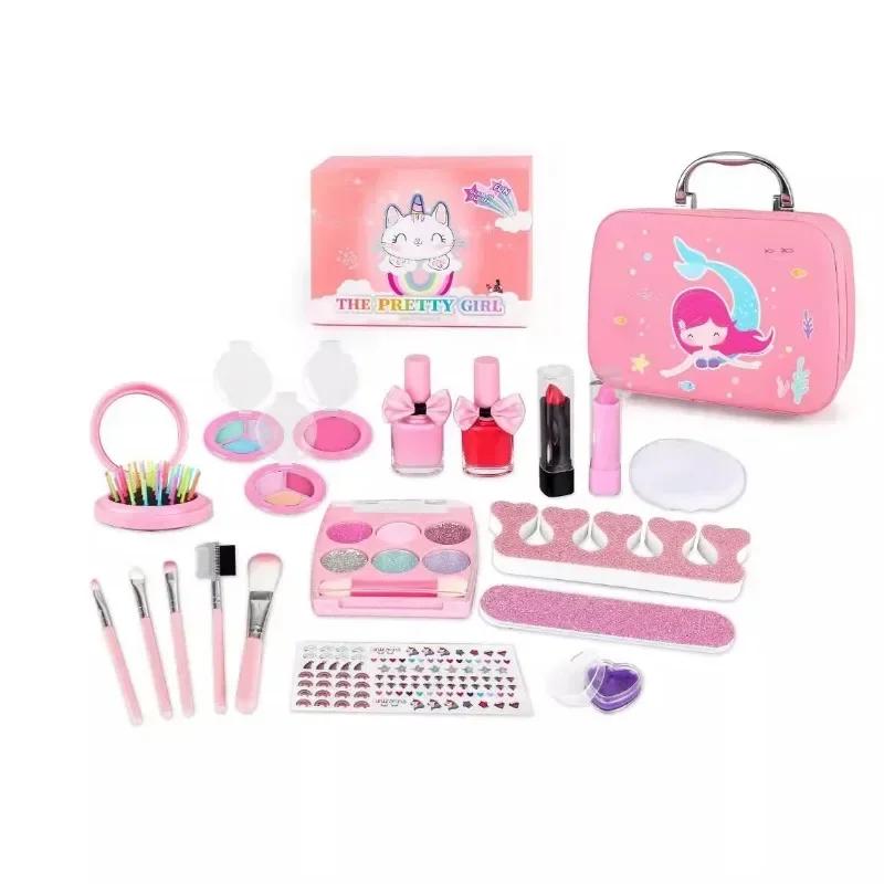 Cosmetics Toy Set Children Make Up Set Safe Washable Princess Beauty Pretend Play Toys Set Bag Nail Polish Real Makeup Kit