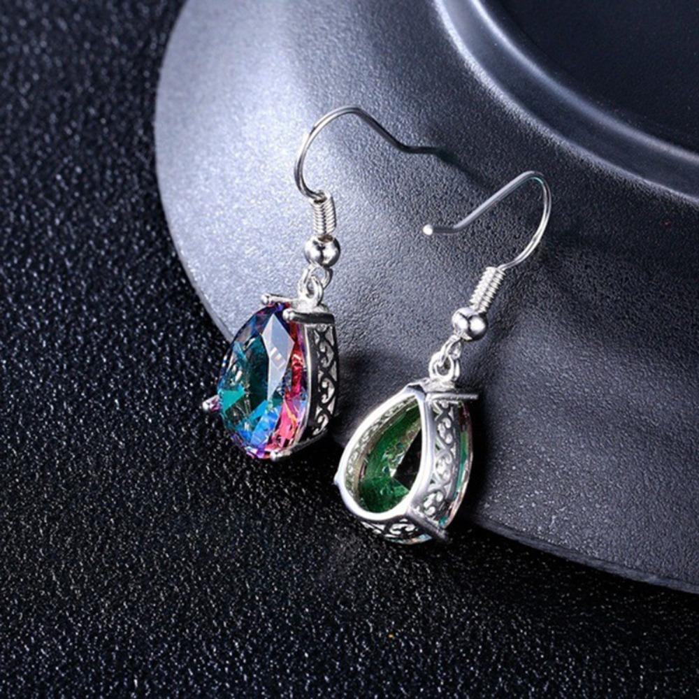 925 Silver Rainbow Color Drop Pear Shape Earrings with Multicolor Stone Jewelry for Women