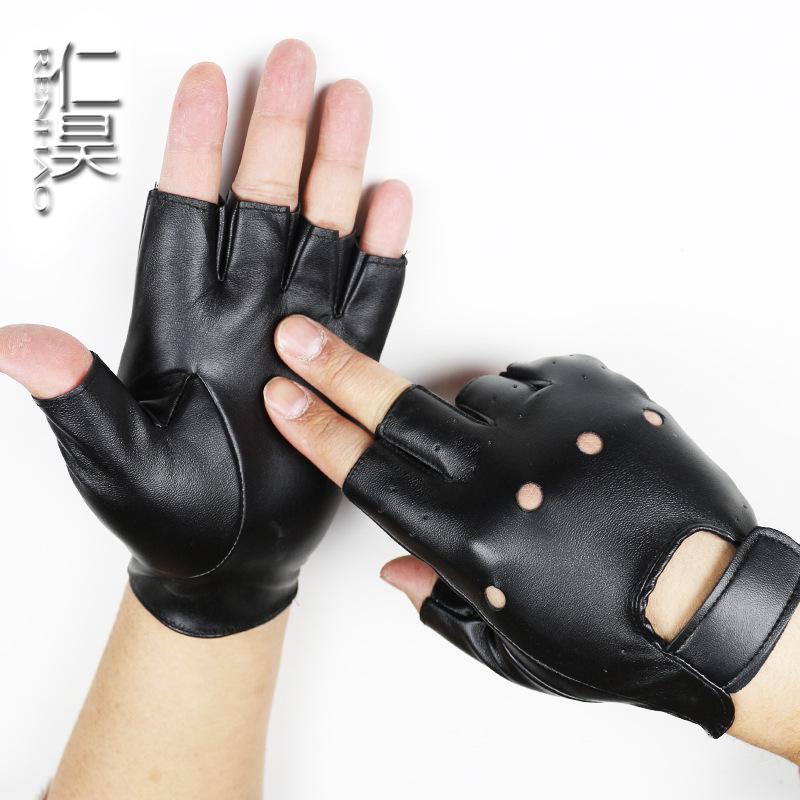 Men's Faux Leather Fingerless Gloves for Dance & Nightclub Performances