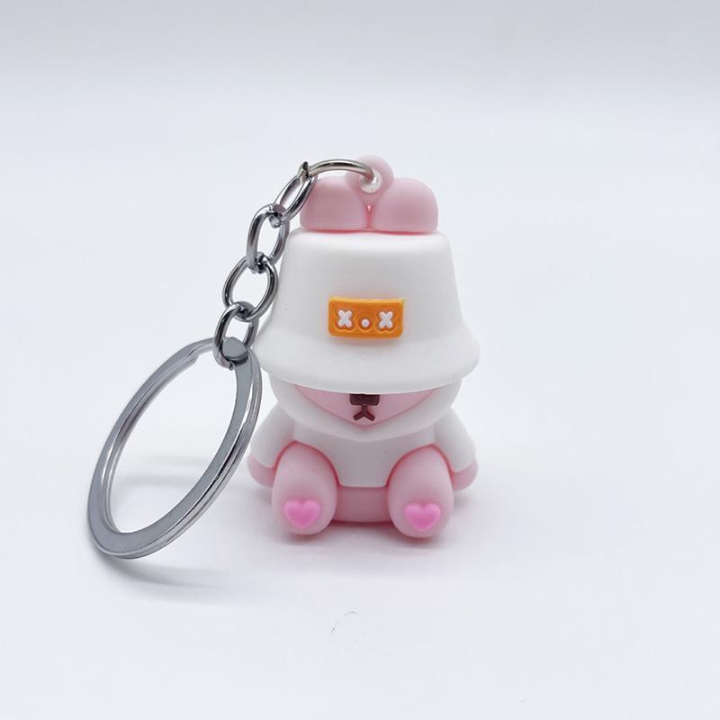 Porte-clés pendentif ours endormi mignon chapeau de seau en PVC porte-clés poupée ours porte-clés couple sac porte-clés de voiture bijoux ornement