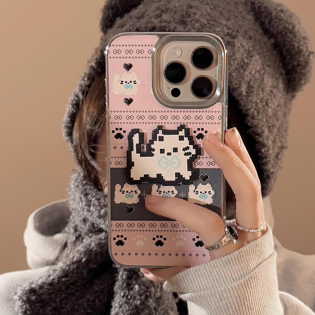 Fair Isle Cartoon Apple 16 Mobile Phone Case 17promax Leather 15 Suitable for IPhone13 Electroplated Hard 11 Couple Style