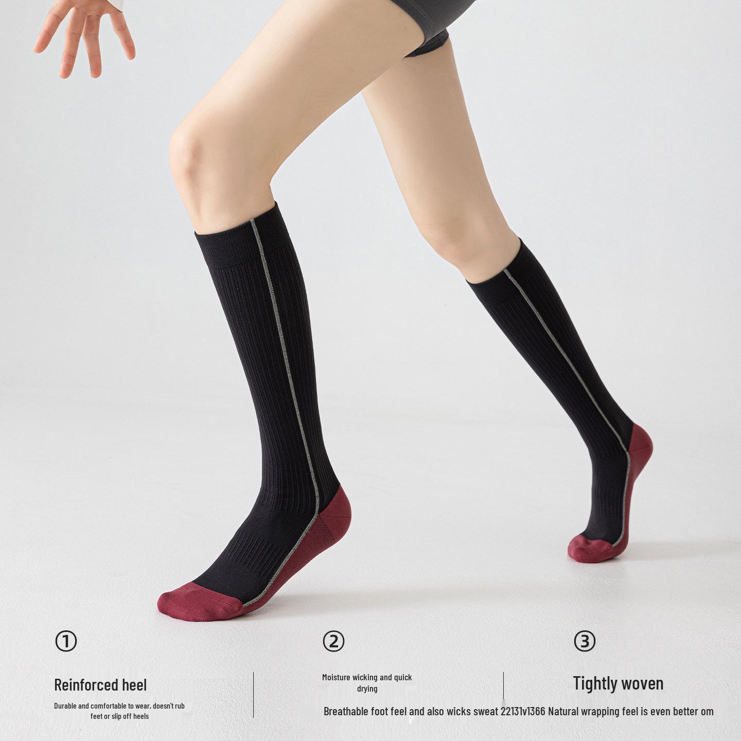 

2026 Spring/Summer Low-Pressure Calf Socks with Geometric Lines for Tennis, Cycling, Aerobics - Stylish Color Block Design One Size